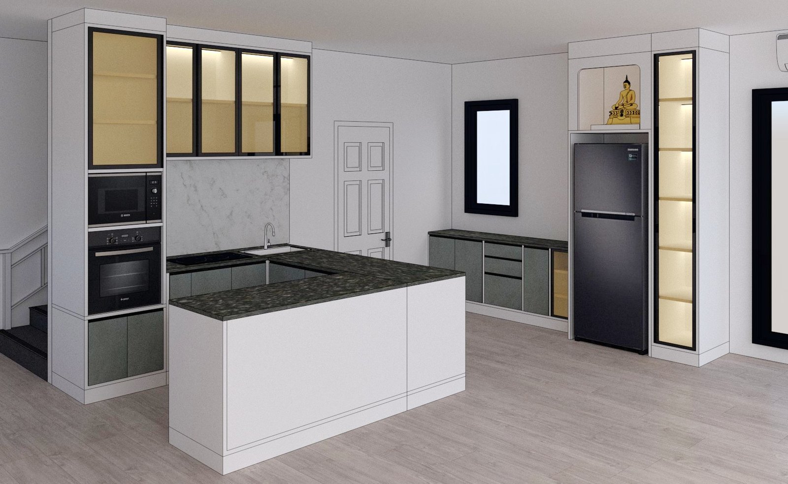 ครัวบิลท์อินพร้อมเคาน์เตอร์กลาง ผลงาน DDP Built-in Design
